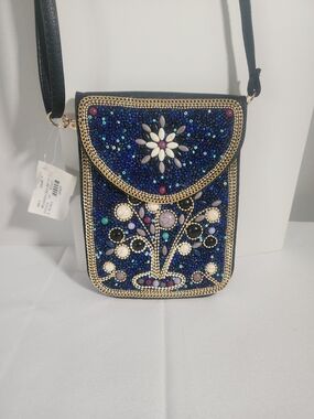 Boho Embellished Blue Beaded Crossbody Bag - Designer Style